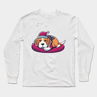 Beagle Dog On A Bed Christmas Long Sleeve T-Shirt